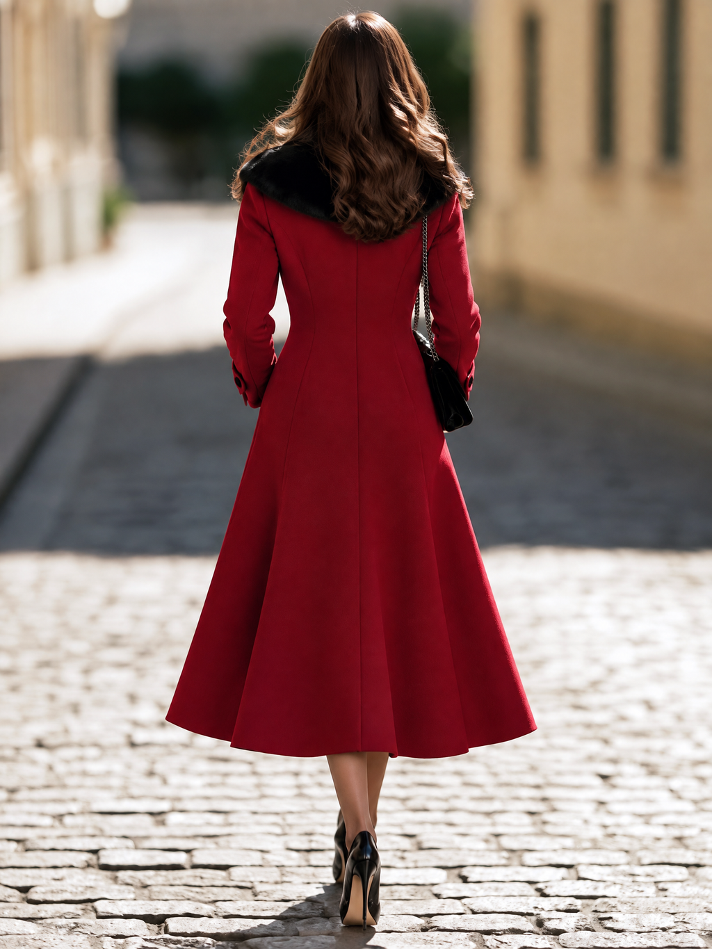 Resort-style Fur Collar Long-sleeved Mid-length Coat