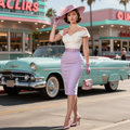 Off-Shoulder Top & Lavender Pencil Skirt Set With Accessories
