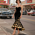 Black Velvet Gold Floral Mermaid Gown