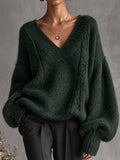 DarkGreen Oversized V Neck Sweater