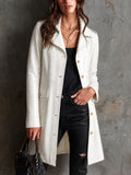 Chic Elegant White Faux Leather Notched Lapel Long-Sleeve Single-Breasted Epaulette Detail Slim-Fit Coat