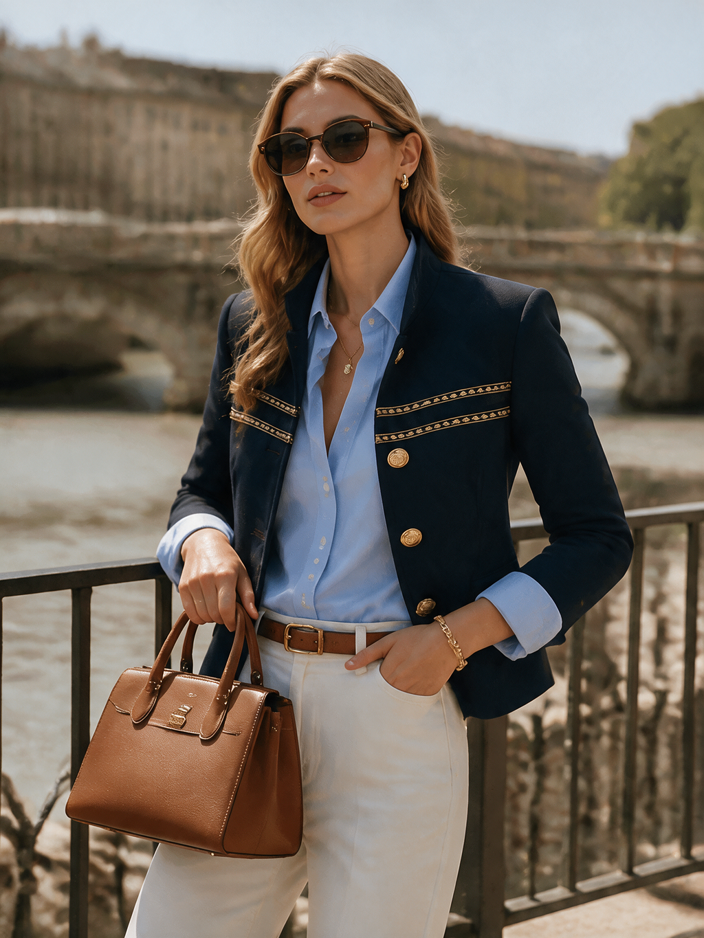 Old Money Gold Ribbon Trim Stand Collar Navy Jacket