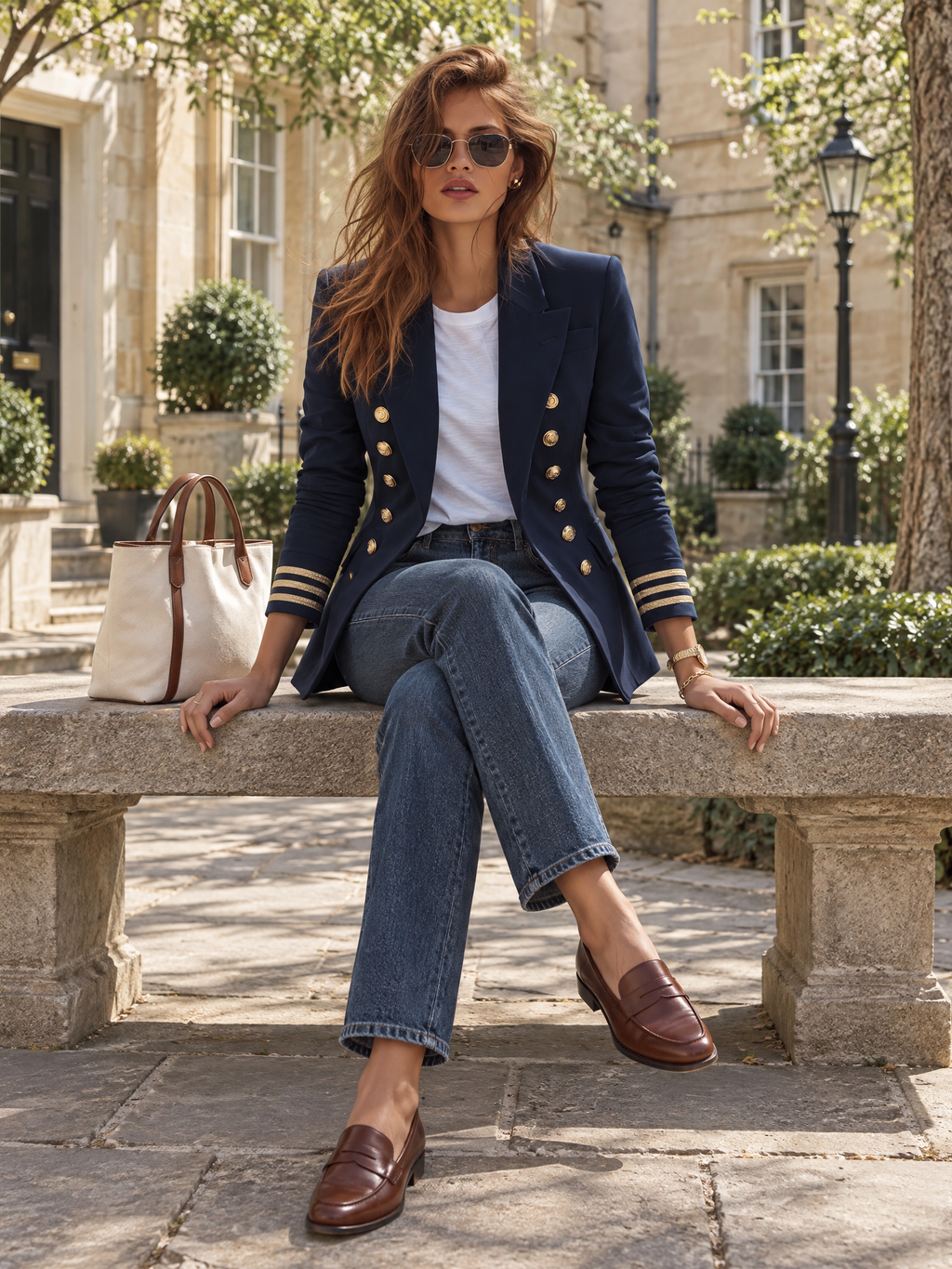 Retro Nautical Vacation Double-breasted Blazer