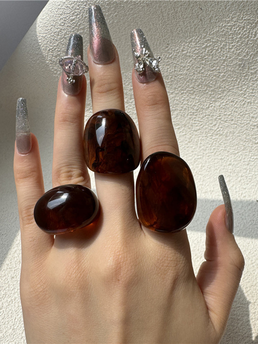 Geometric Vintage Resin Amber-colored Ring