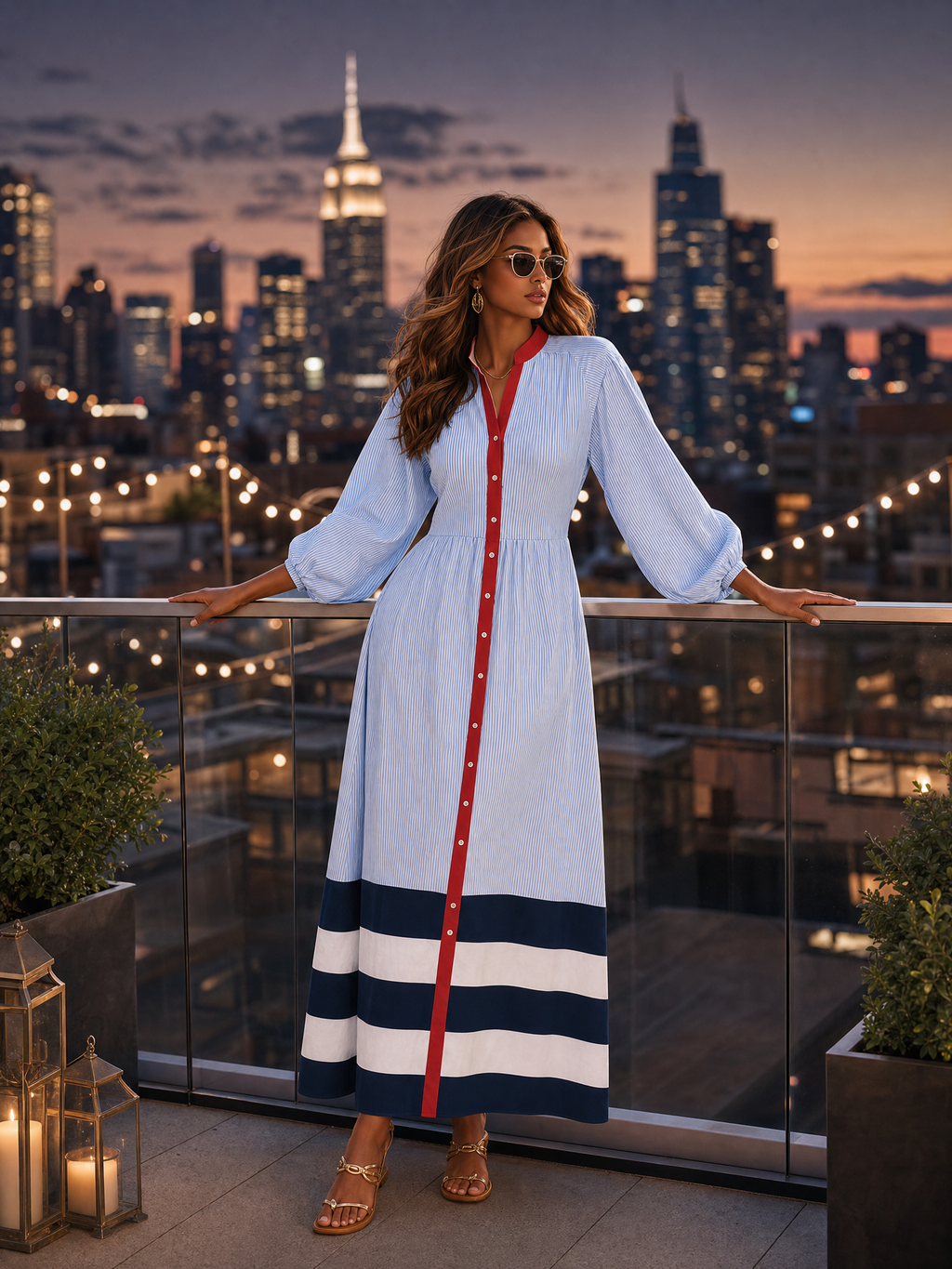 Retro-design Color-blocked Striped Midi Dress