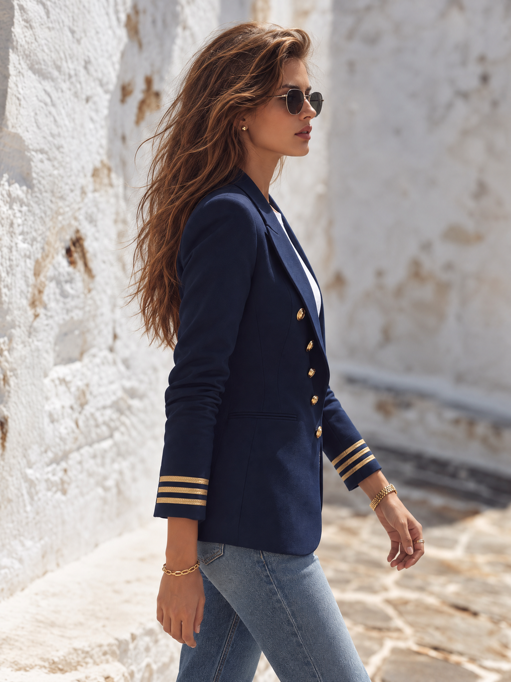 Retro Nautical Vacation Double-breasted Blazer
