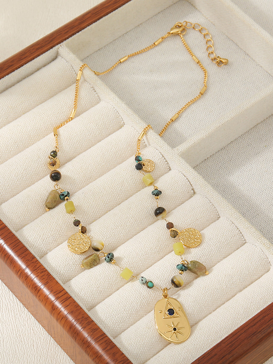 Bohemian Style Irregular African Pine Pendant Copper Necklace