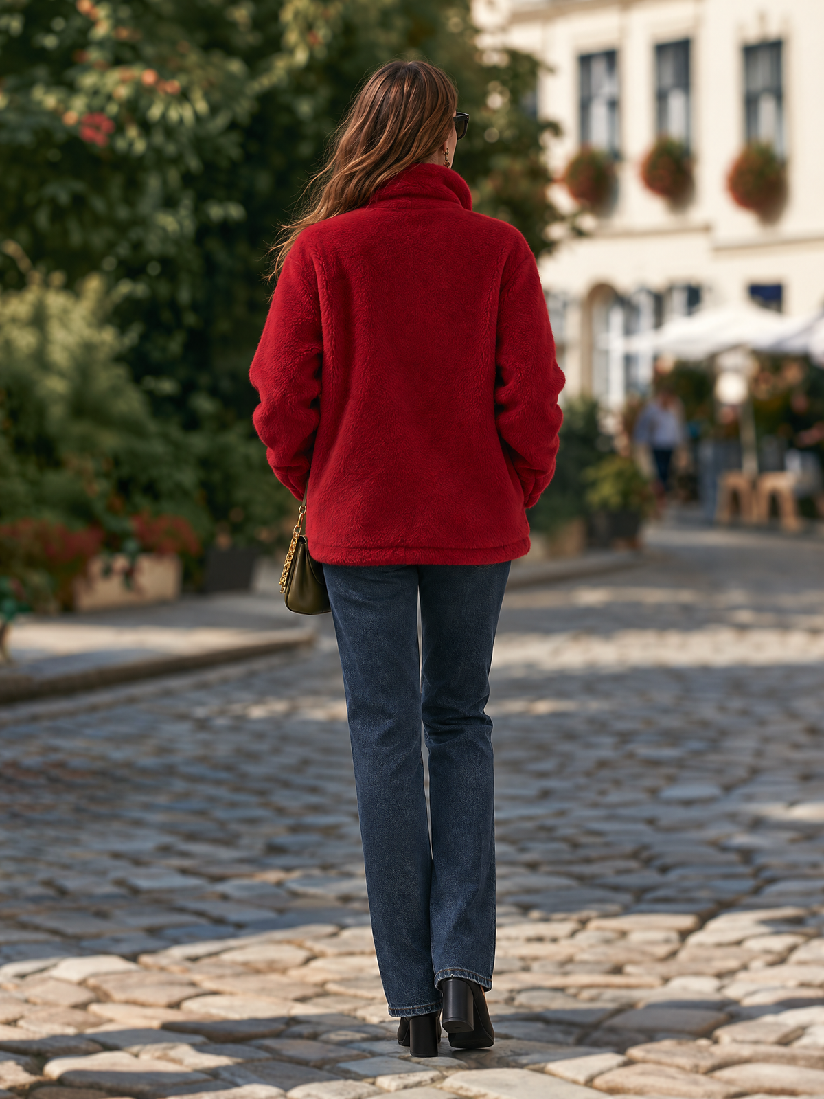 Resort-style Stand-up Collar Drawstring Long-sleeved Solid Color Jacket