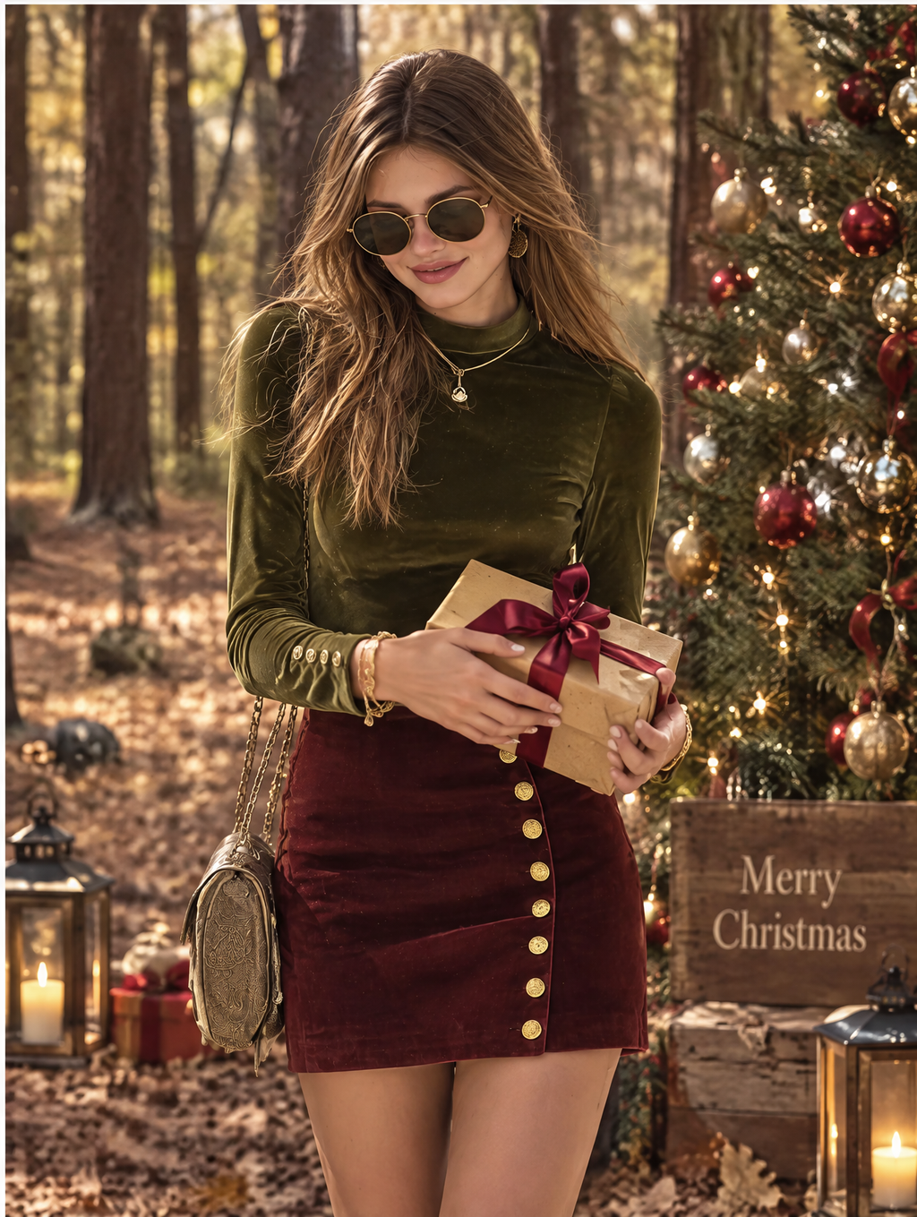 Resort-style Round Neck Long-sleeved Button-down Top And Skirt Set