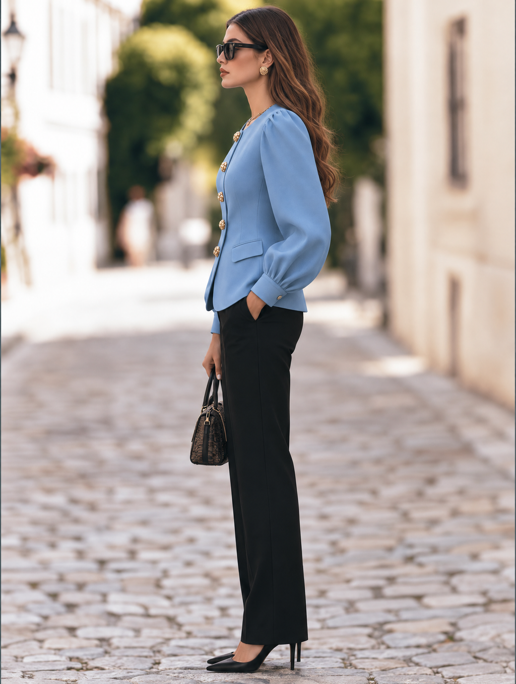 Resort-style Round Neck Lantern Long-sleeved Solid Color Jacket